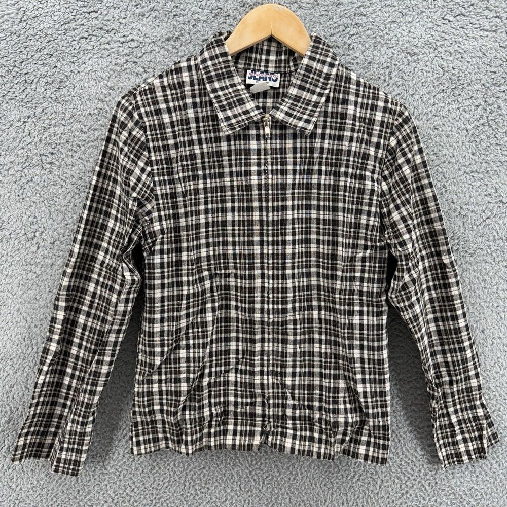 Midwestern Jeans Co. Womens M Jacket Full Zip Vintage Linen Blend Plaid Shacket
